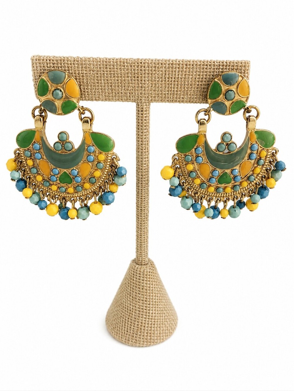 Boho Style Chandelier Stud Earrings with Dangling Beads in Turquoise, Green,Gold